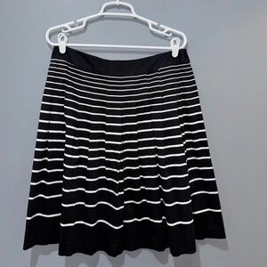 Talbots Womens Size 12 Black White Striped Pleated A-Line Skirt 12/14